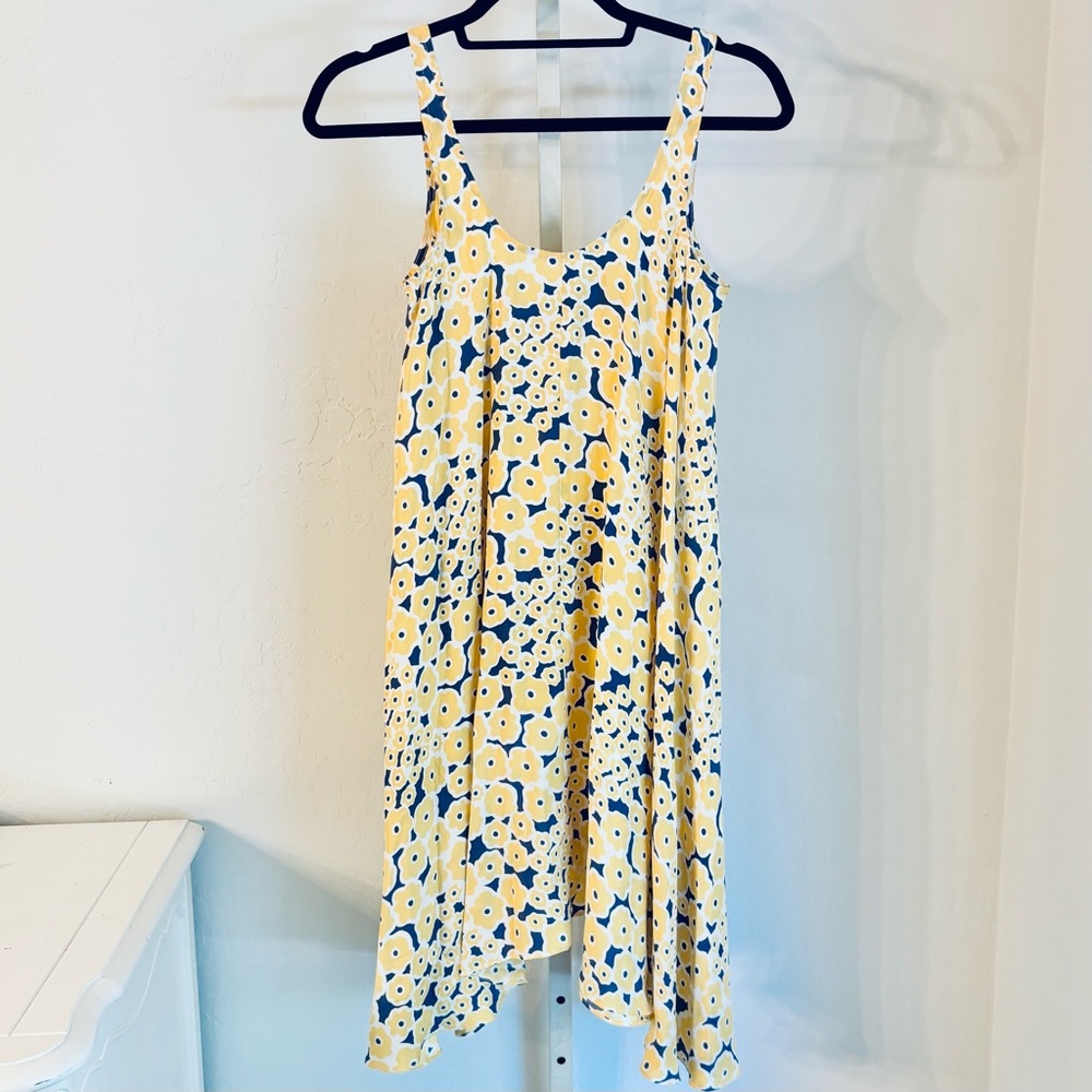 Corey Lynn Calter Yellow Floral Silk Scoop Neck Dress, Size 0